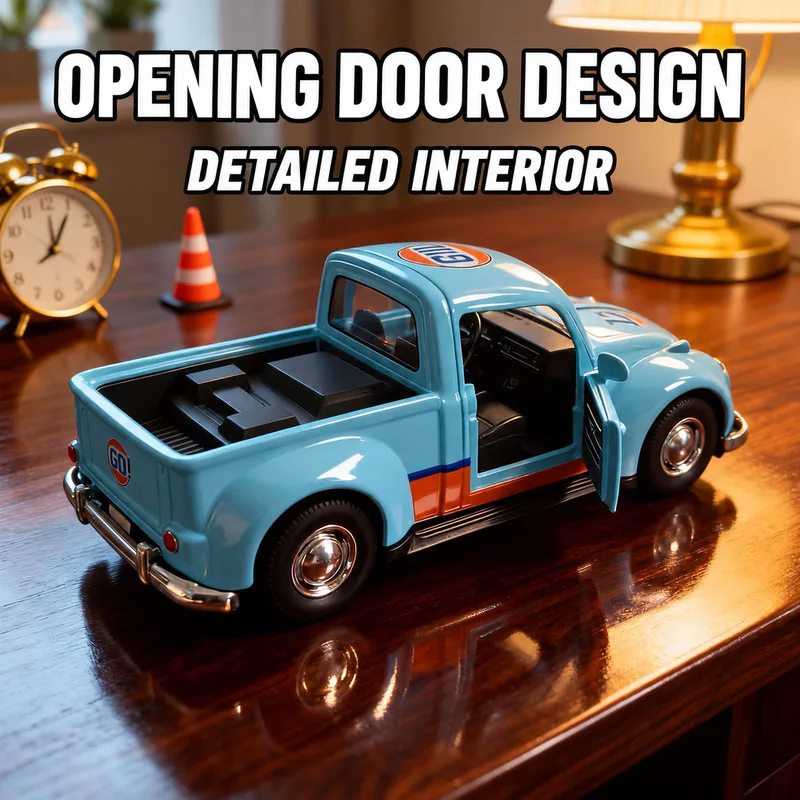 NEW  1:36 Vintage Beetle-Style Pickup Truck Alloy Pull-Back Model Car Opening Doors Diecast Collectible Christmas Birthday Gift - view 3