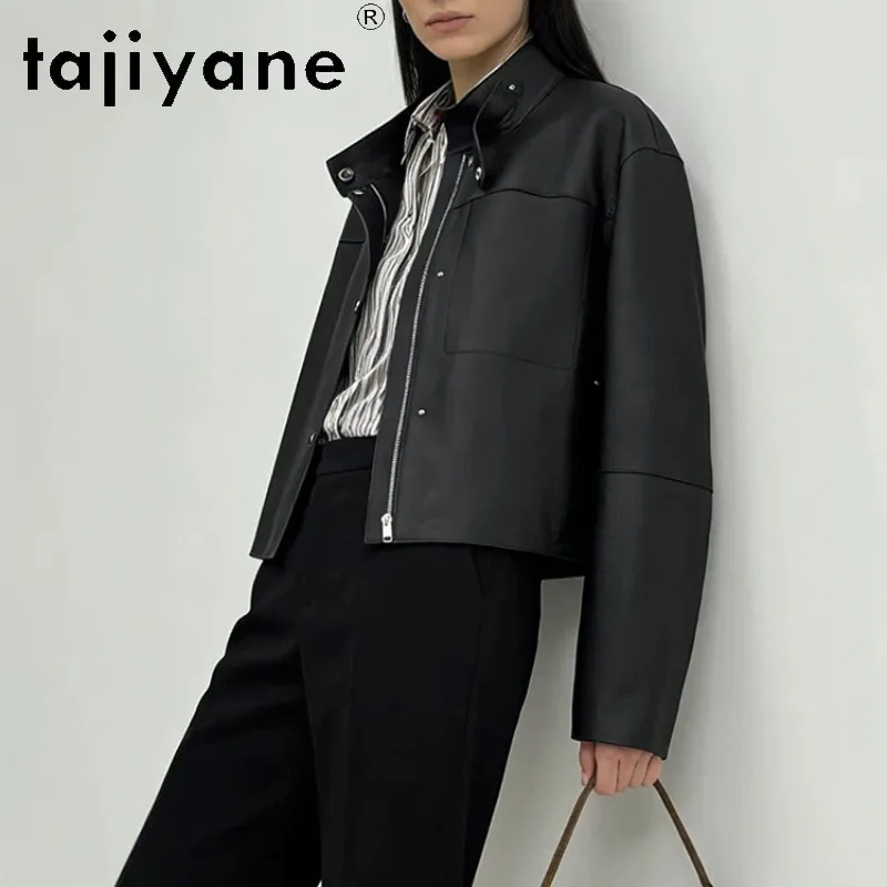 TAJIYANE Genuine Leather Jacket Woman Top Sheepskin Womens Winter Coats Short Motorcycle Jacket Stand Collar Overcoat Streetwear