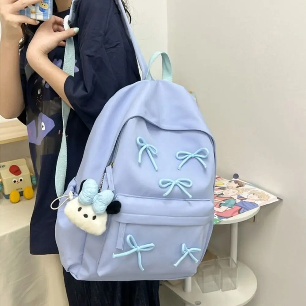 Fashion Large Capacity Bow Backpack Solid Color Bow decoration Girls Backpack Zipper Laptop Rucksack Students