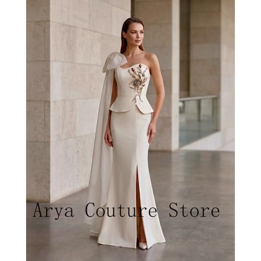 Customize Ivory One Shoulder Chiffon Peplum Mermaid Evening Dress Women Luxury Formal Wedding Guest Gown With Train Plus Size