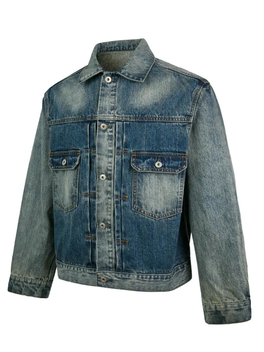 

Retro Streetwear Waed Vintage Punk Feel Denim Jaet Outerwear for Men Autumn Season Loose Fit Sle Other Material