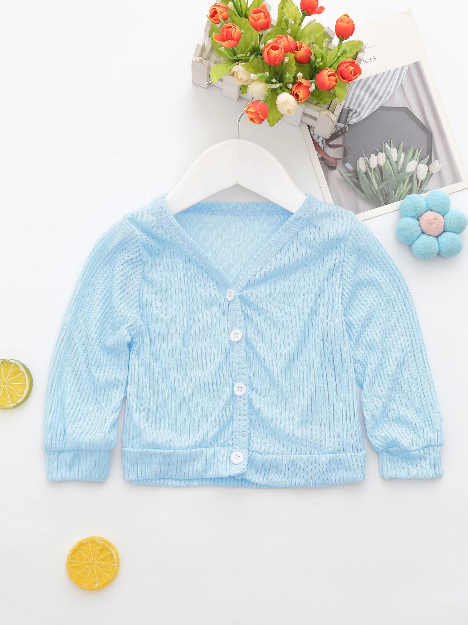

Baby Girls Clothing Summer Thin Cardigan Coat Breathable Long Sleeve Button Ribbed Tops Children Outdoor Picnic Daily Wear