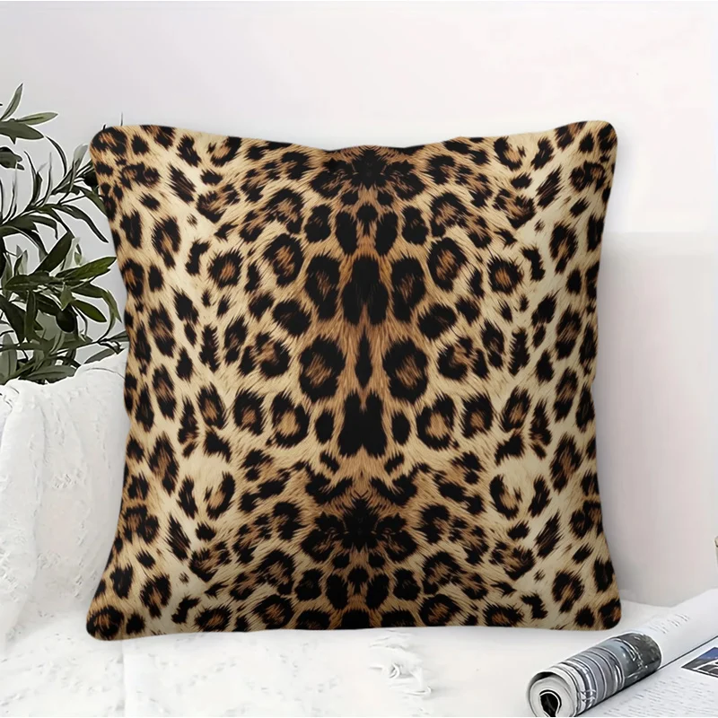 Retro Square Throw Pillow (With Pillow Insert),Luxury Simulated Wild Leopard Print,Vintage Cushion For Sofa&Bedroom&Living Room