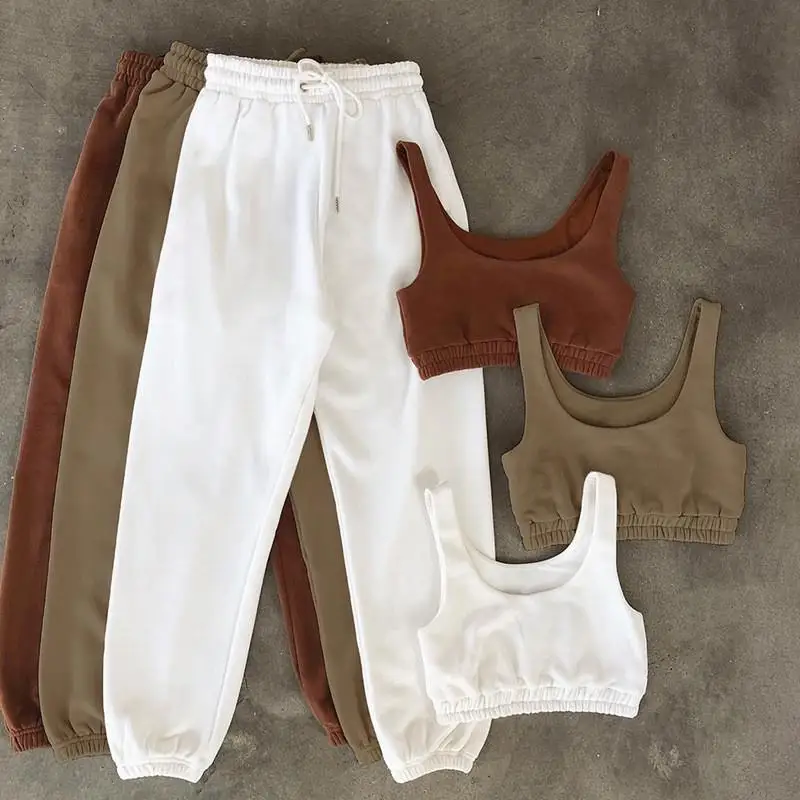 

2023 New Women's Crop Top High Waist Pants Casual Two-Piece Set Vest Style Belted Long Trousers Comfortable plus Size Outfit