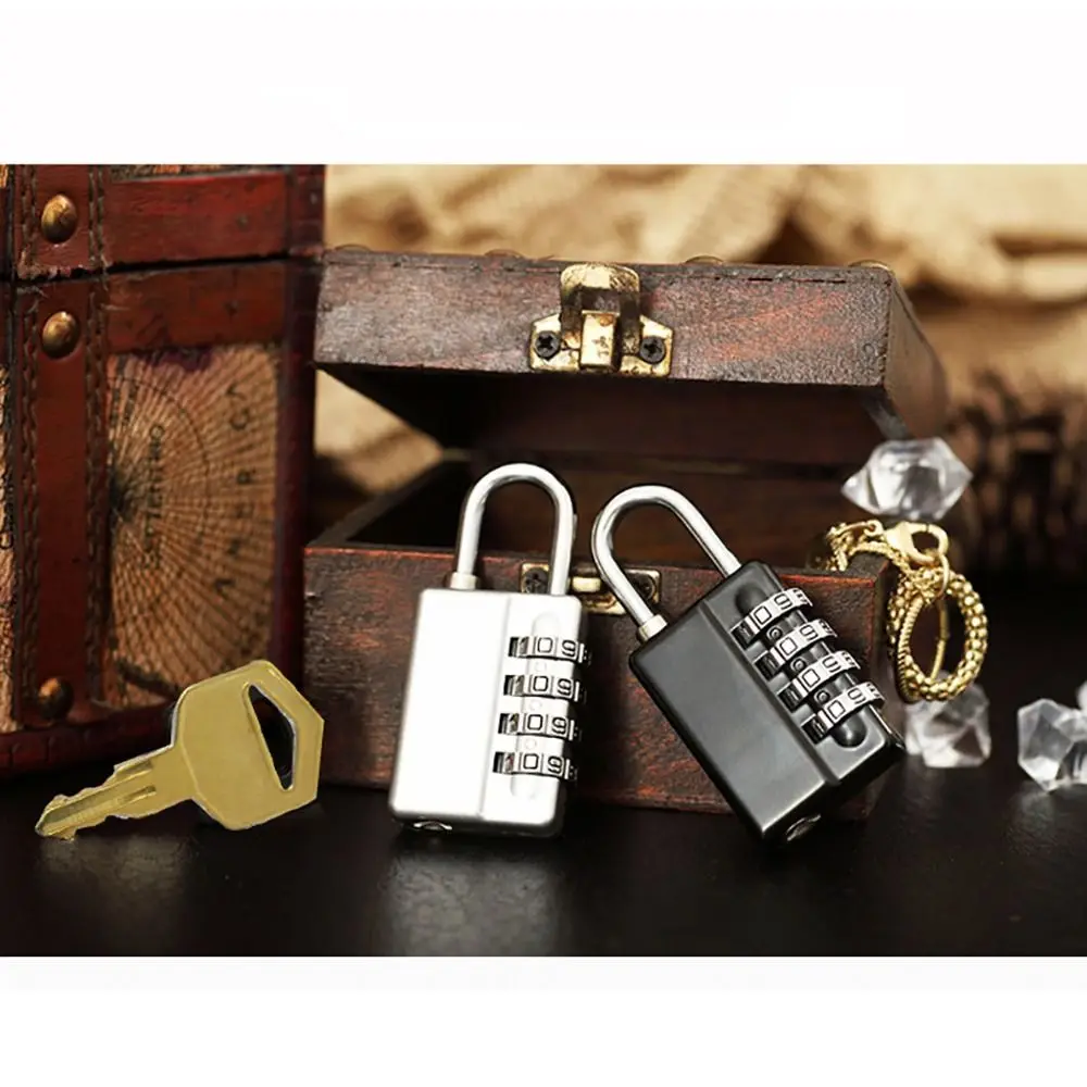 1Pcs Durable with Key Combination Padlock Zinc Alloy Dormitory Cabinet Password Lock 4 Digits Backpack Zipper Lock