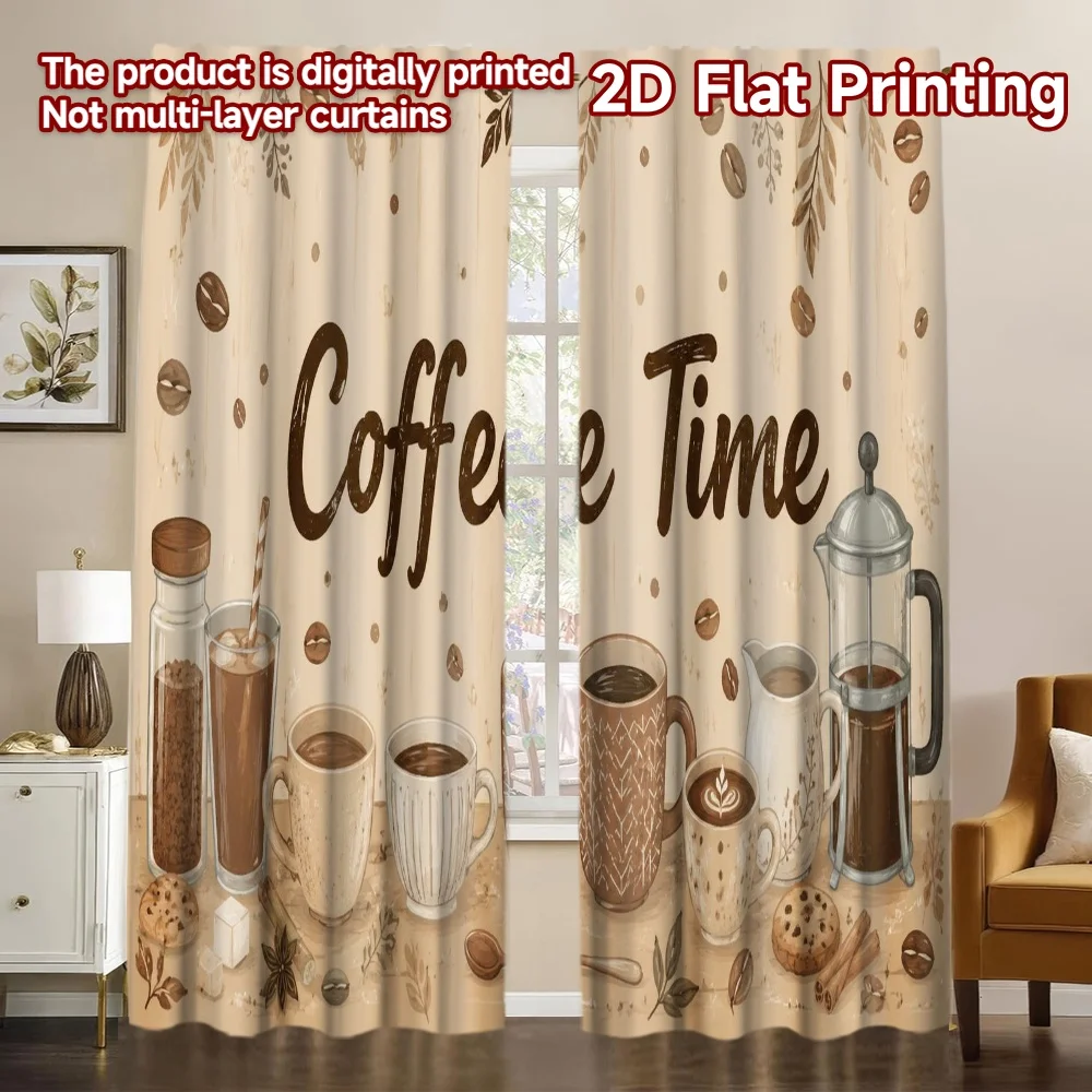 2D FLAT PRINTING 2pcs Curtains (Without Rod) Coffee Time Celebration Chic Chic Curtains Yarn Curtains Easter Bunny_Bunnies