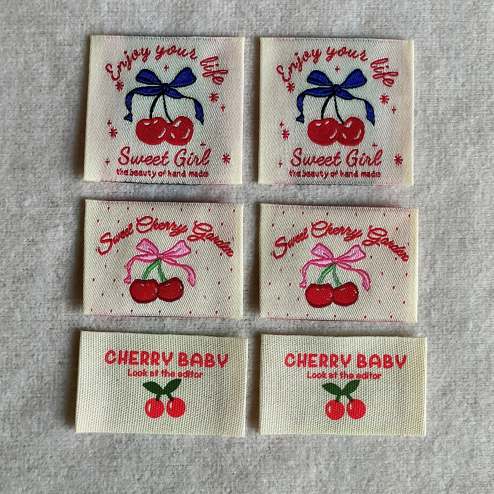 

Нашивка из ткани «сделай сам» в корейском стиле — этикетка для шитья вишни ручной работы, милая тканая бирка, вышитый значок для одежды для поделок и аксессуаров