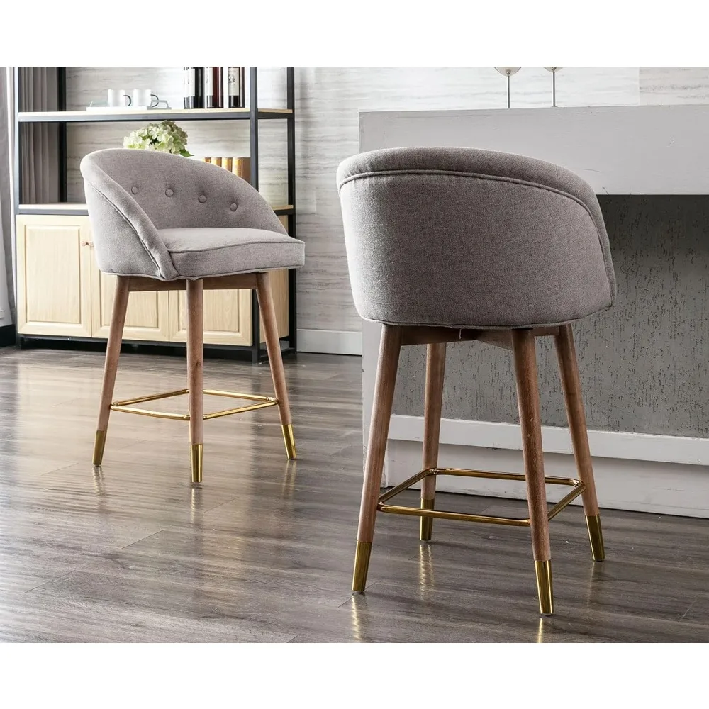 Swivel Bar Stools Set of 2 Modern Counter Height Tufted Stools 360 Degree Bar Stools with Wing-Back and Wooden Legs 26 Inches