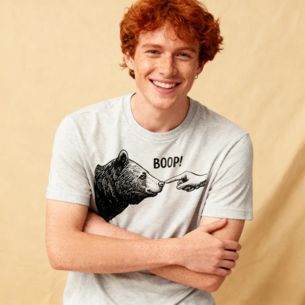 

Boop Retro Bear Finger Touching Nose Tshirt Funny Bear Graphic Unisex Tee Wildlife Enthusiast Gift Shirt Mens Casual Cotton Tops