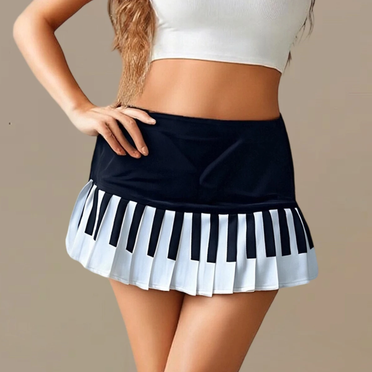 تنورة نسائية بطيات بألوان متباينة تنورة صغيرة صيفية على شكل حرف a ملابس الشارع لنادي الحفلات
