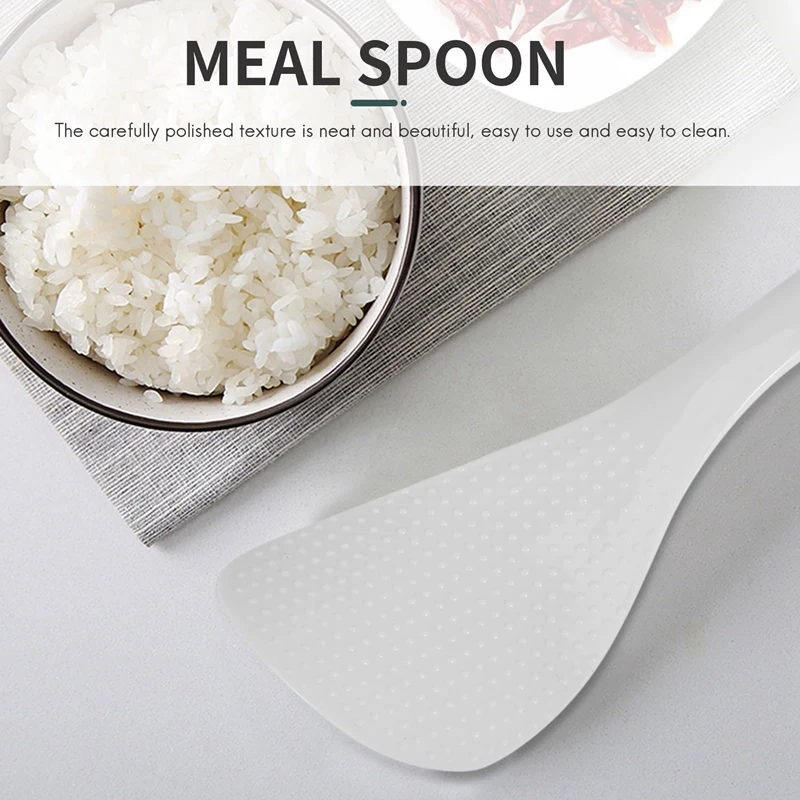 Kitchen Dotted White Plastic Flat Rice Scoop Paddle Meal Spoon