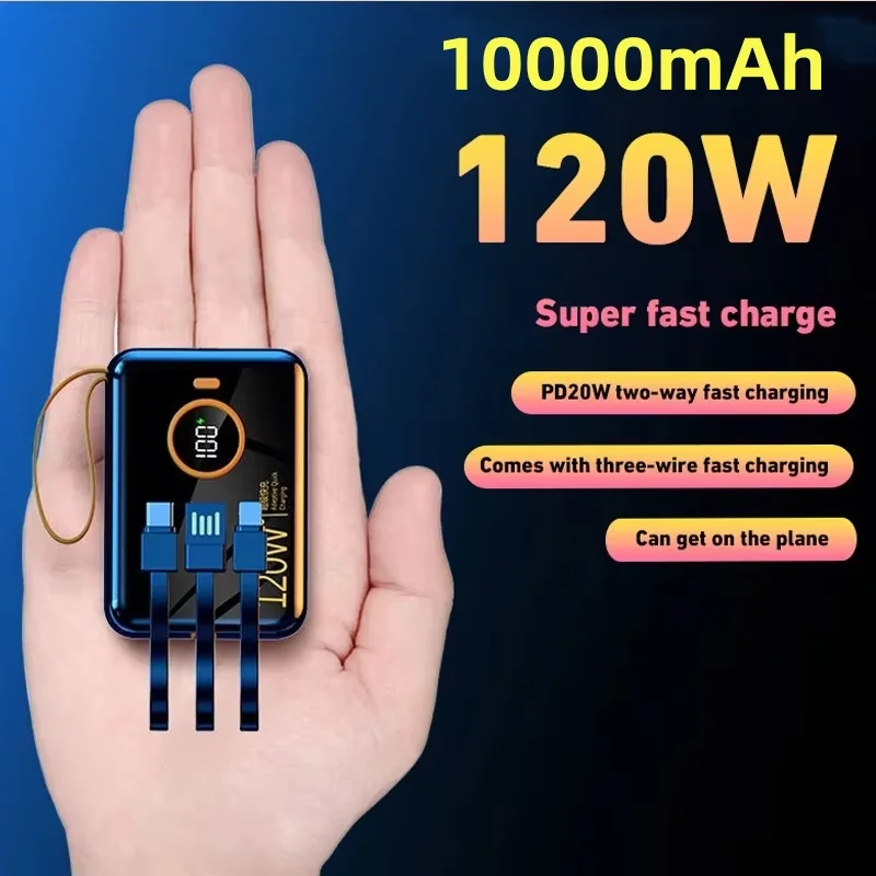 

PD120W 10000mAh Mini Portable Power Bank, USB-C Detachable Cable, Bidirectional Fast Charge，For Various Mobile Phones