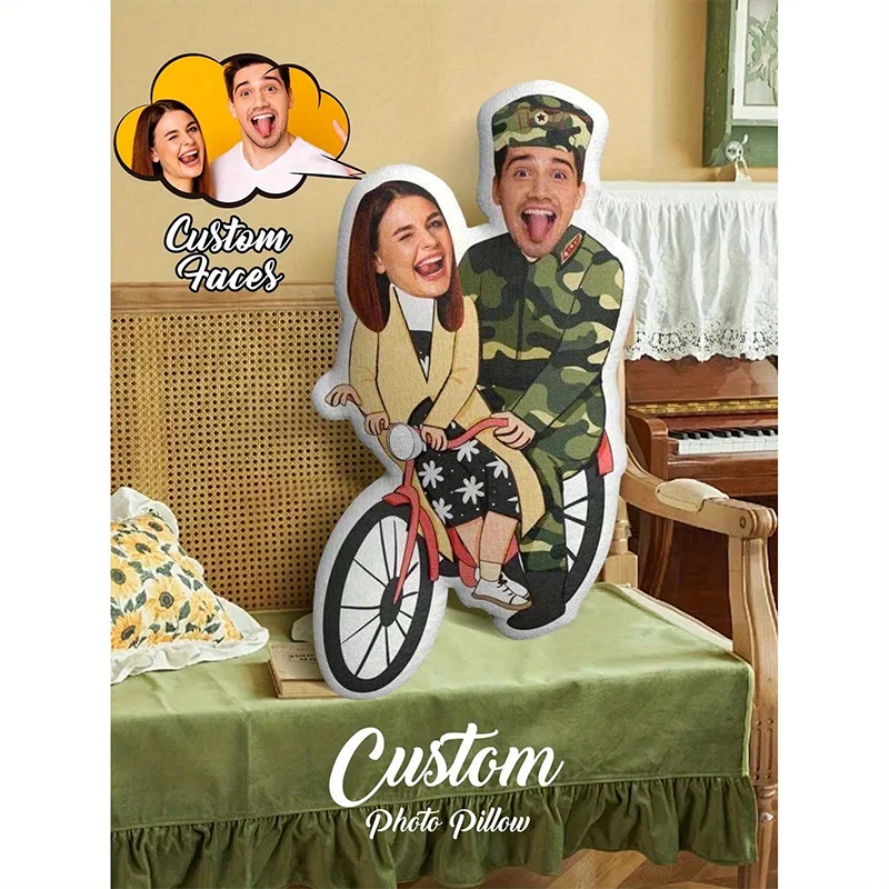 Bicycle couple personalized photo facial cushion, sexy bikini body design, polyester material, multiple colors to choose from