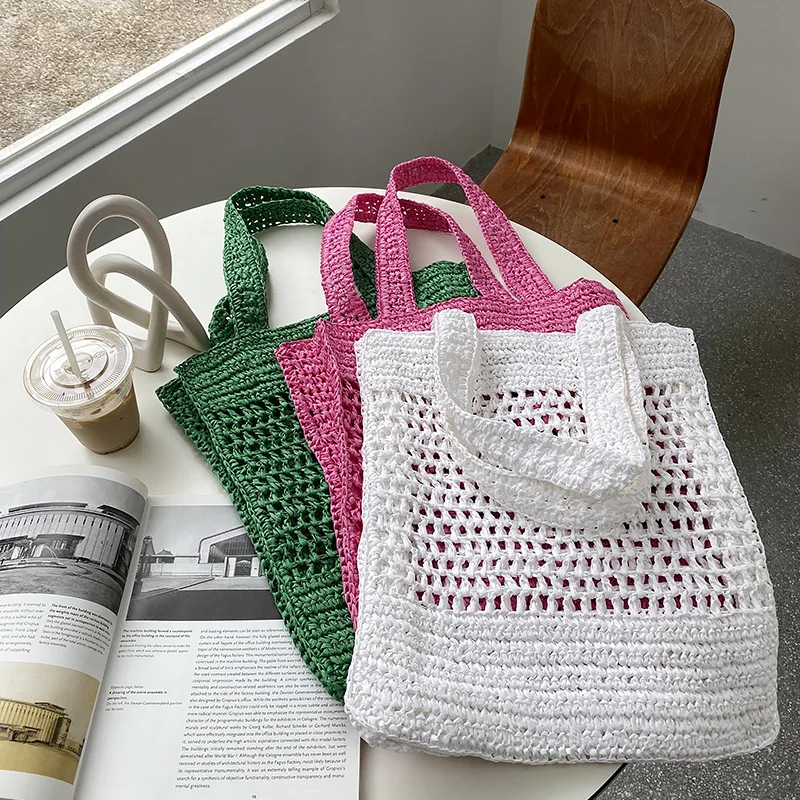 

Bohemian Paper Woven Bags for Women 2022 Straw Bag Hollow Shopper Tote Summer Shoulder Bag Designer Beach Bags Clutch Purses New