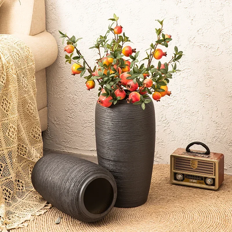 Ceramics Floor Black Vase Groot Decorative Aesthetic Tall Minimalist Flowers Vase Design Living Room Vaso Per Fiori Decoration