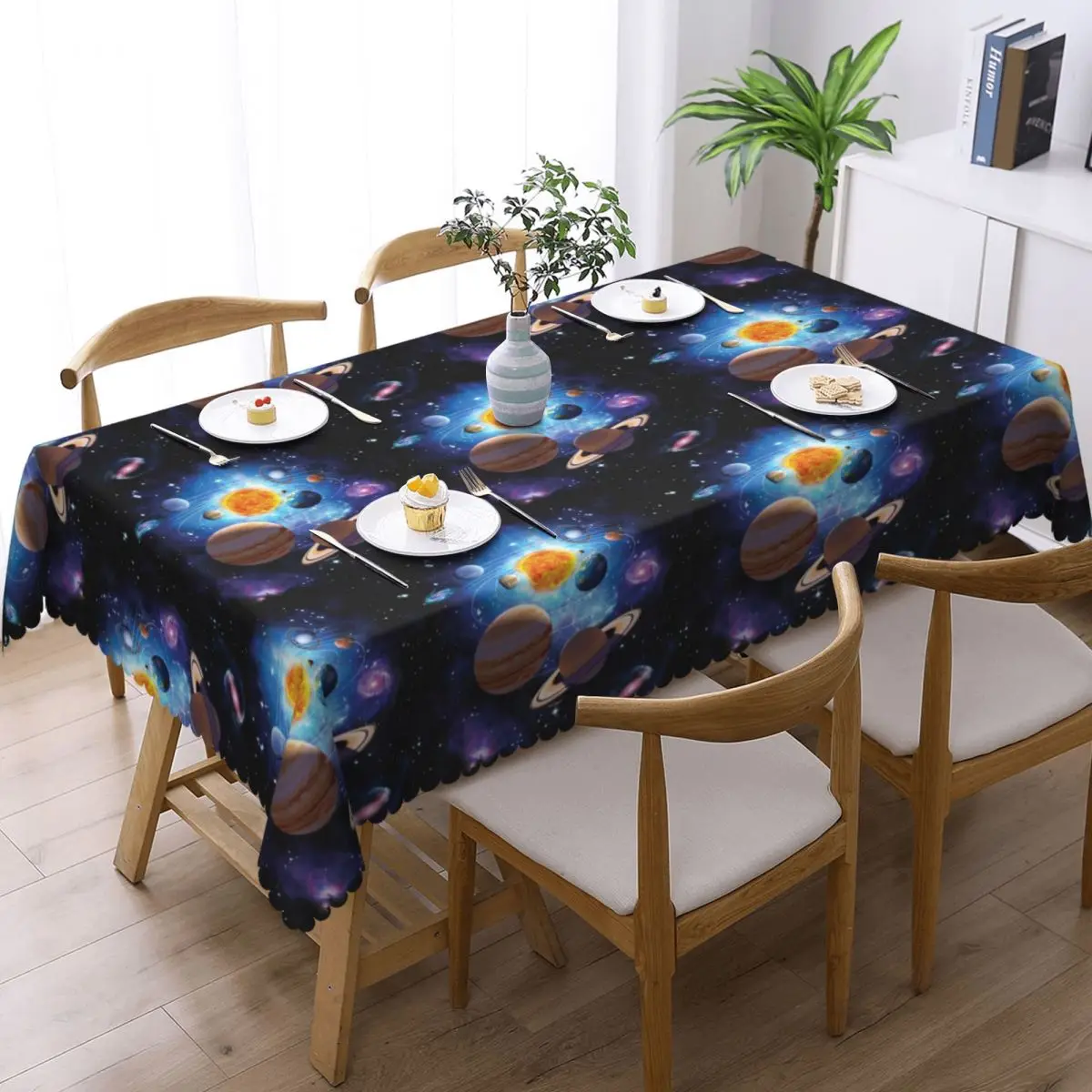 Solar System Space Planets Universe Custom Rectangular Tablecloth Oilproof Table Cover for Dining Events Table Cloth
