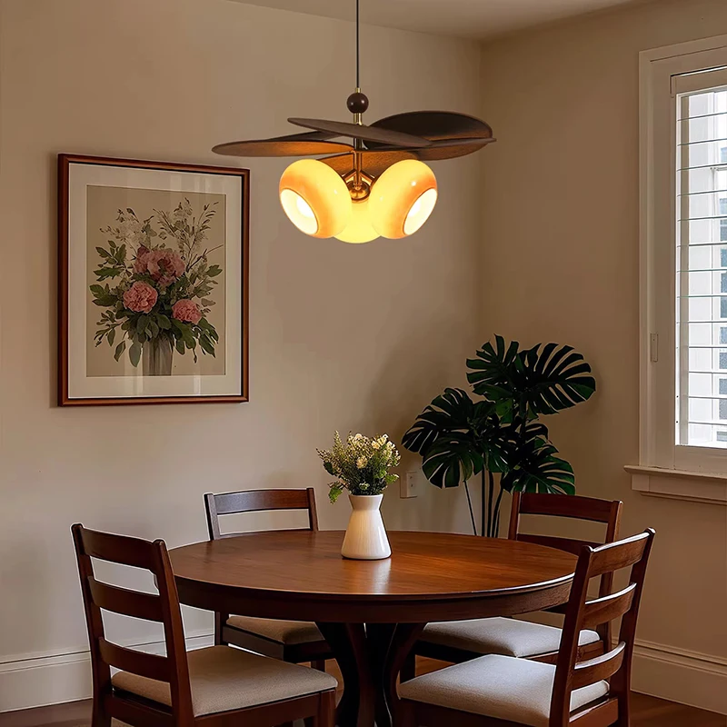 Japanese Retro Fabric Leaves E27 Pendant Light Restaurant Bedroom Living Room Indoor Home Decor