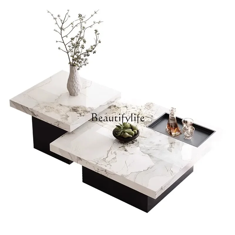 

FG52Italian light luxury rock slab square high and low combination minimalist movable coffee table