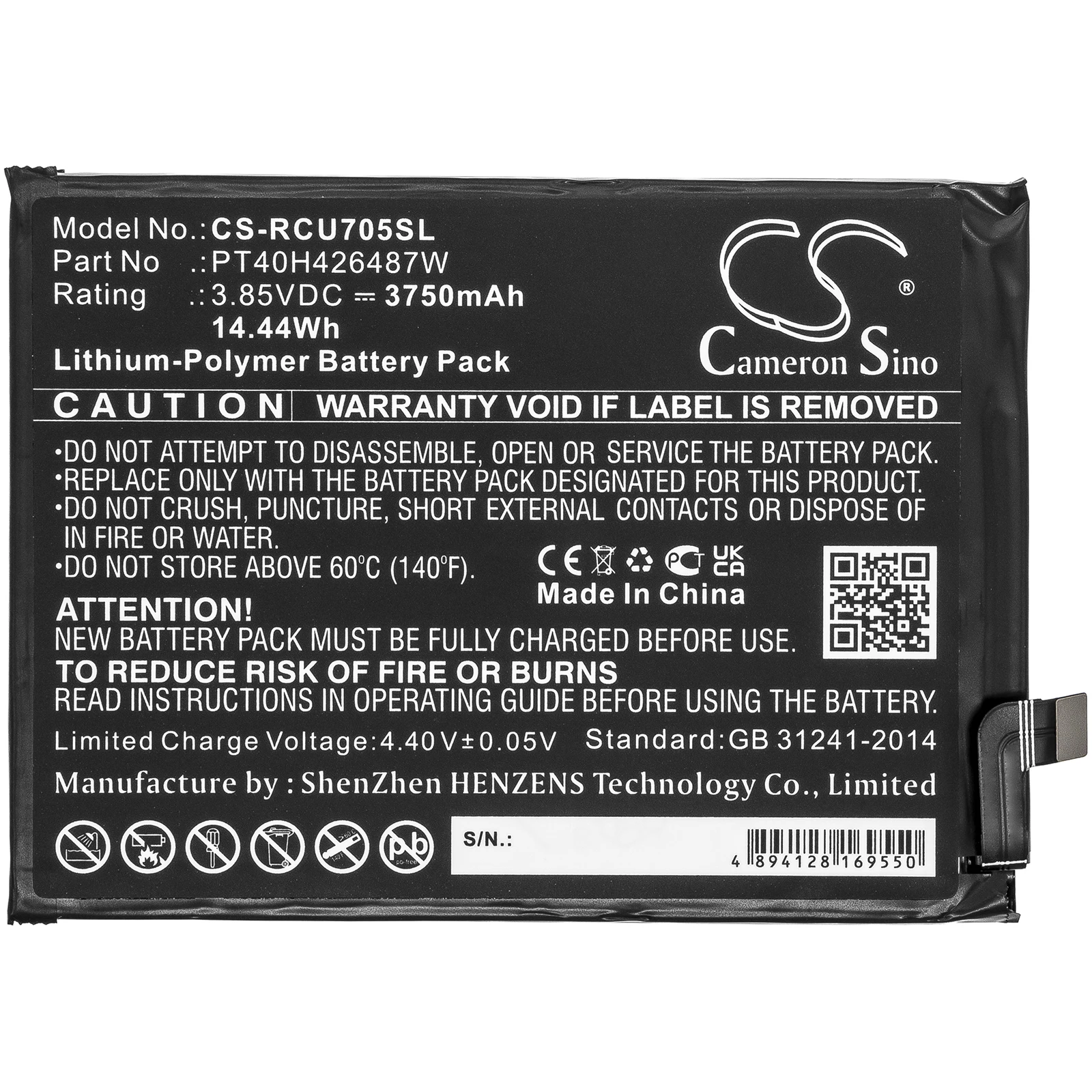 Li-Polymer Mobile, SmartPhone Battery for AT&T Cricket,3.85v,3750mAh,Ovation U705AC Radiant Max U705AA,PT40H426487W