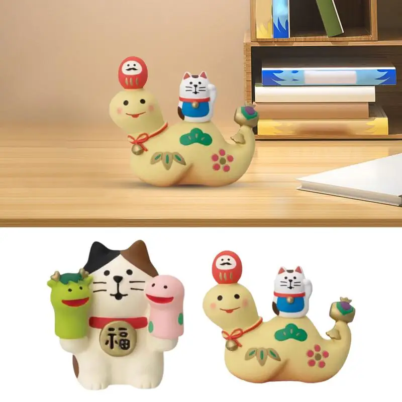 Schlange Jahr Glück Katze Ornament Niedliche Tier Harz Skulptur Kreative Katze Maneki Neko Ornament Schöne Ornament Home Decor