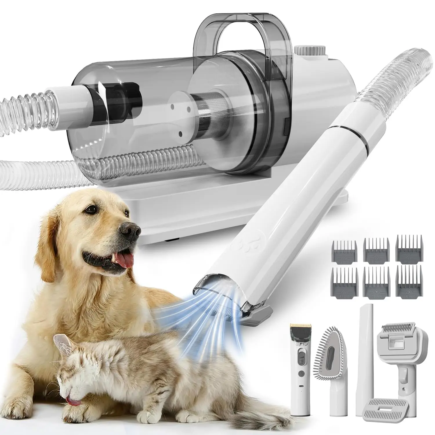

6 in 1 Pet Grooming Vacuum Kit with Clippers, Low Noise & Powerful Suction for Dogs Cats