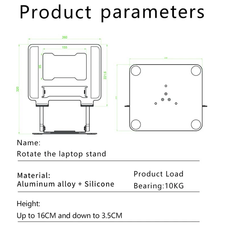 حامل الكمبيوتر المحمول قابل للتعديل اللوحي حامل سبائك الألومنيوم الدورية قوس المحمولة أضعاف حامل دعم قوس التبريد