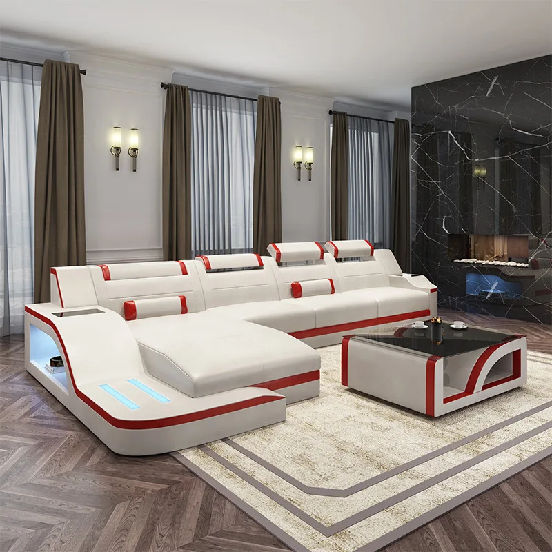 Custom sofa ultra modern style living room furniture LED sofa full set multifunctional leather theater combination sofa LED