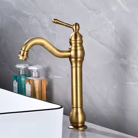 Antique Brass Basin Faucet Vessel Sink Faucet Deck Mounted Cold Hot Water Mixer Tap Bathroom Faucet Single Hole Taps 4 Colors