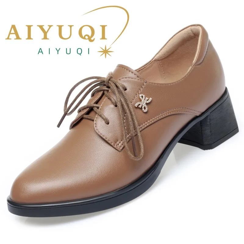 

AIYUQI Women Shoes Genuine Leather 2024 Spring New Mid-heel Women Dress Shoes Lace up Large Size Office Shoes Women