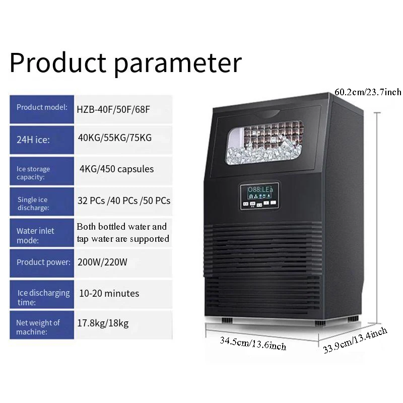 PBOBP Reliable Performance Commercial Cube Ice Maker 40KG 55KG/Day Ideal For Bars, Restaurants, And Cafes