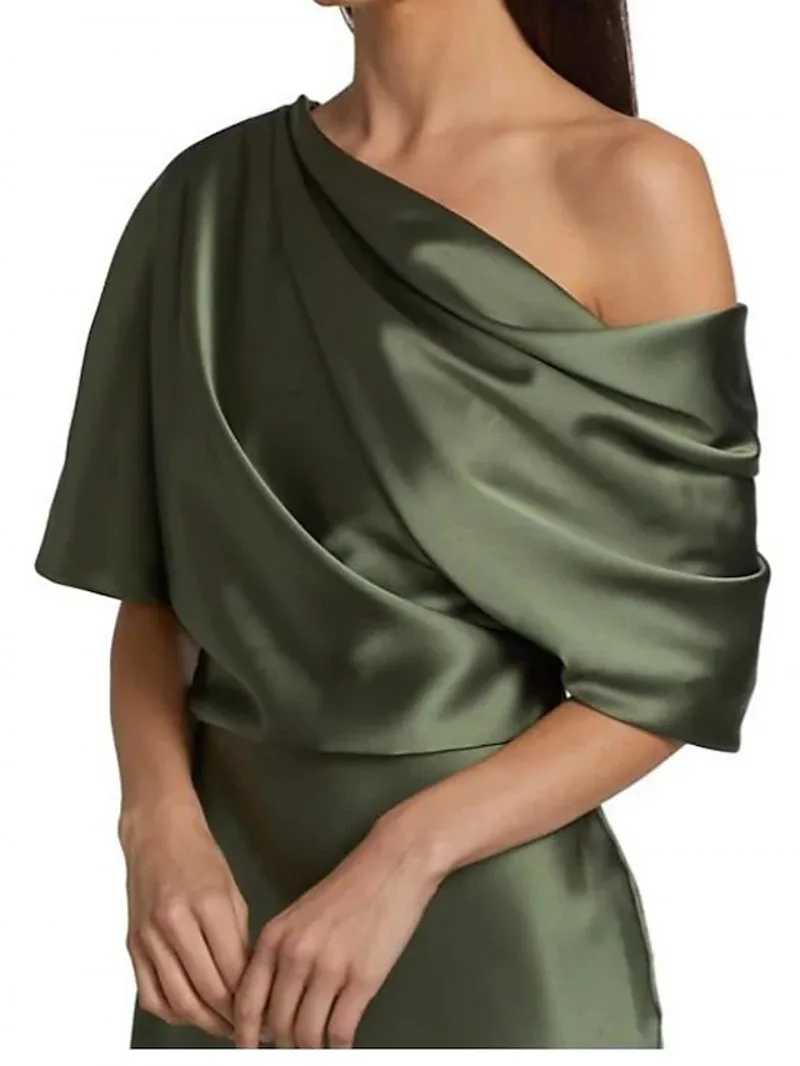 2025 Vestidos elegantes para madre de la novia y novio, vestidos De fiesta De boda De satén con hombros descubiertos, color verde militar, bata De