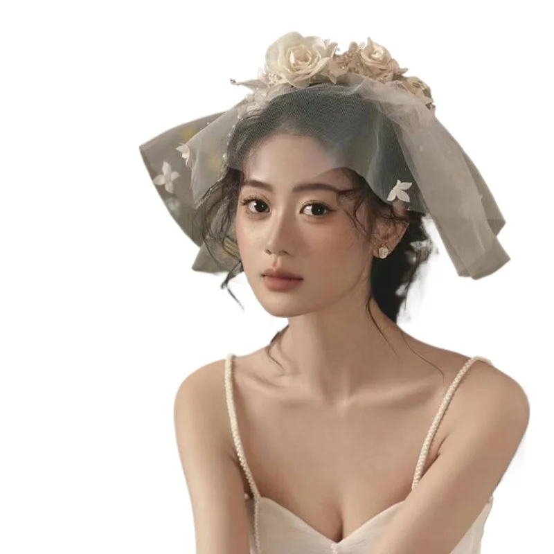 bridal-french-retro-elegant-small-veil-short-veil-flower-temperament-bridal-wedding-dress