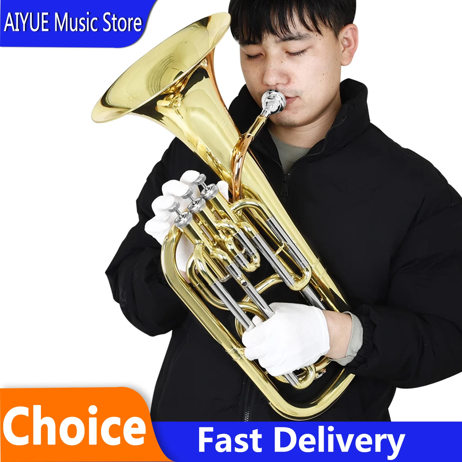 SLADE Bb 3-Key Vertical Valve Euphonium Gold Lacquer Brass Horn With Hard Case & Maintenance Parts