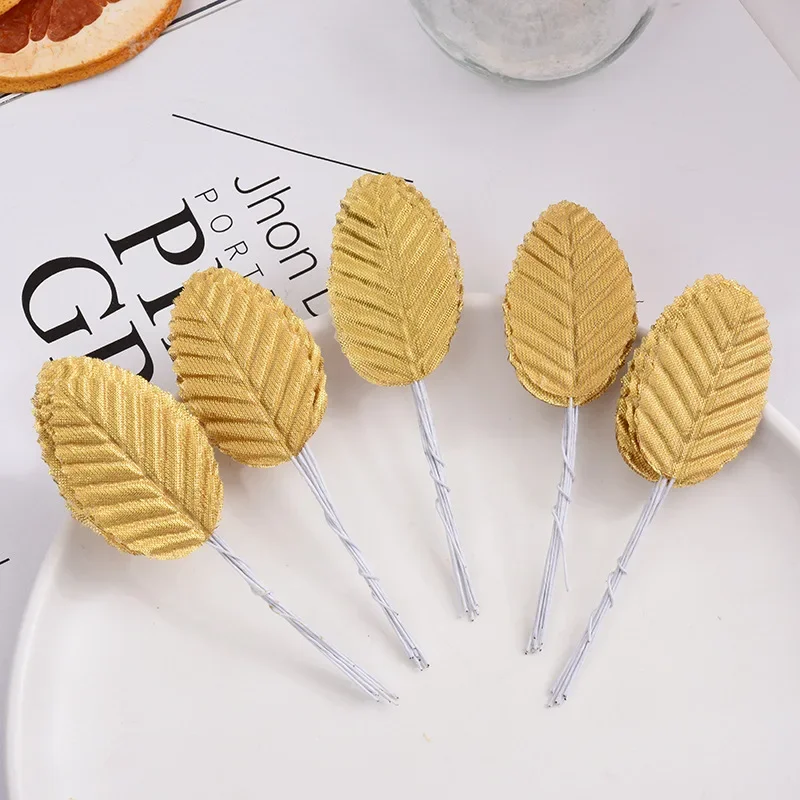 12pcs 4cm Silk Leaf Shaped Handmade Fleurs Scrapbooking Artificial Flower For DIY Wedding Home Decoration Needlework Accessories