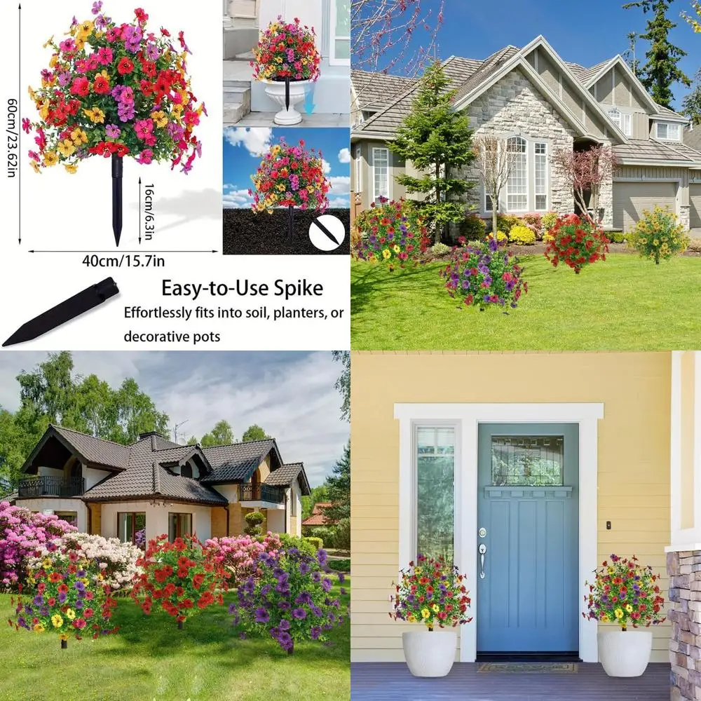 23 UV-Resistant Artificial Boxwood Topiary Trees with Flowers, Outdoor Spike Included, for Garden and Porch Decor