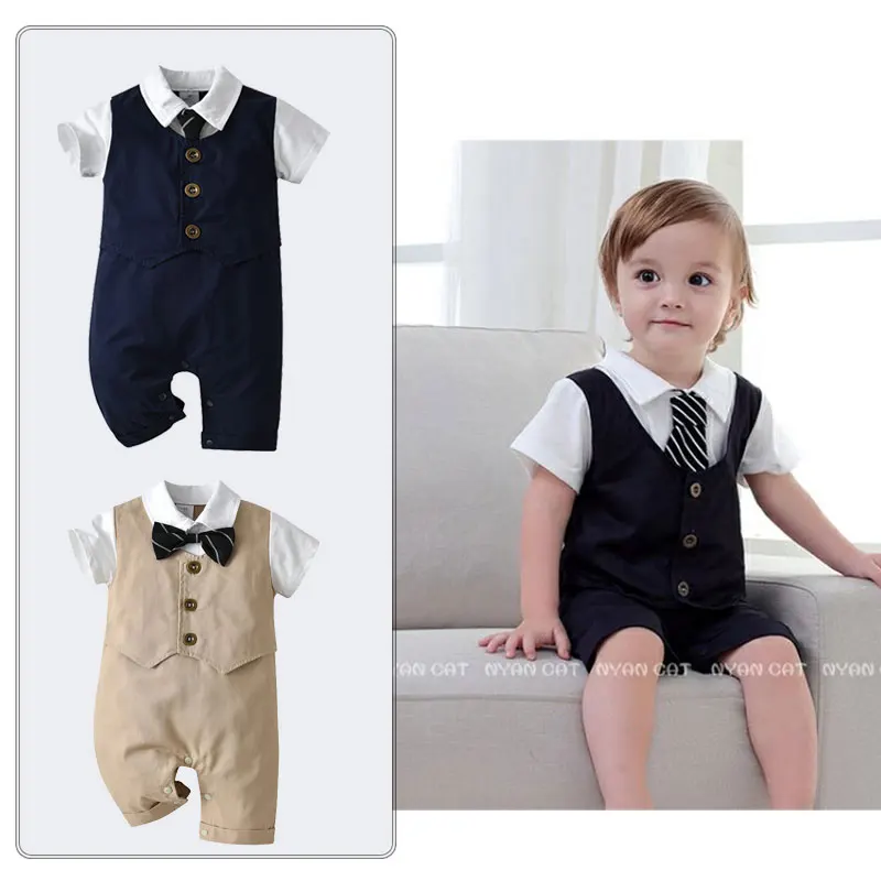 Baby Boss Outfit for Boy Birthday Christening Clothes Set Infant Baptismal Gentleman Costume Fake Vest Toxedo Jumpsuits BowTie