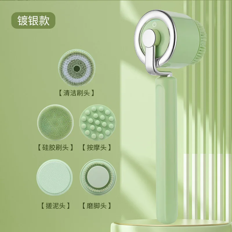 Electric Long Handle Bath Brush, Bath Brush, Massage Brush, Household Back Rubbing Waterproof Soft Bristle Bath Brush Detachable