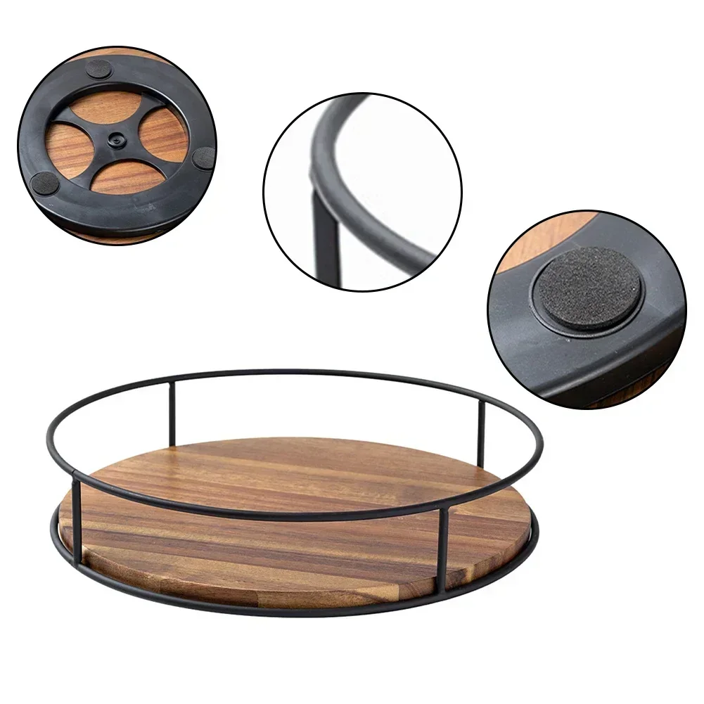 Wooden Seasoning Spice Bottle Turntable Organizer Round Table Countertop Storage Shelf Makeup Organizer Wooden Kitchen Organiser