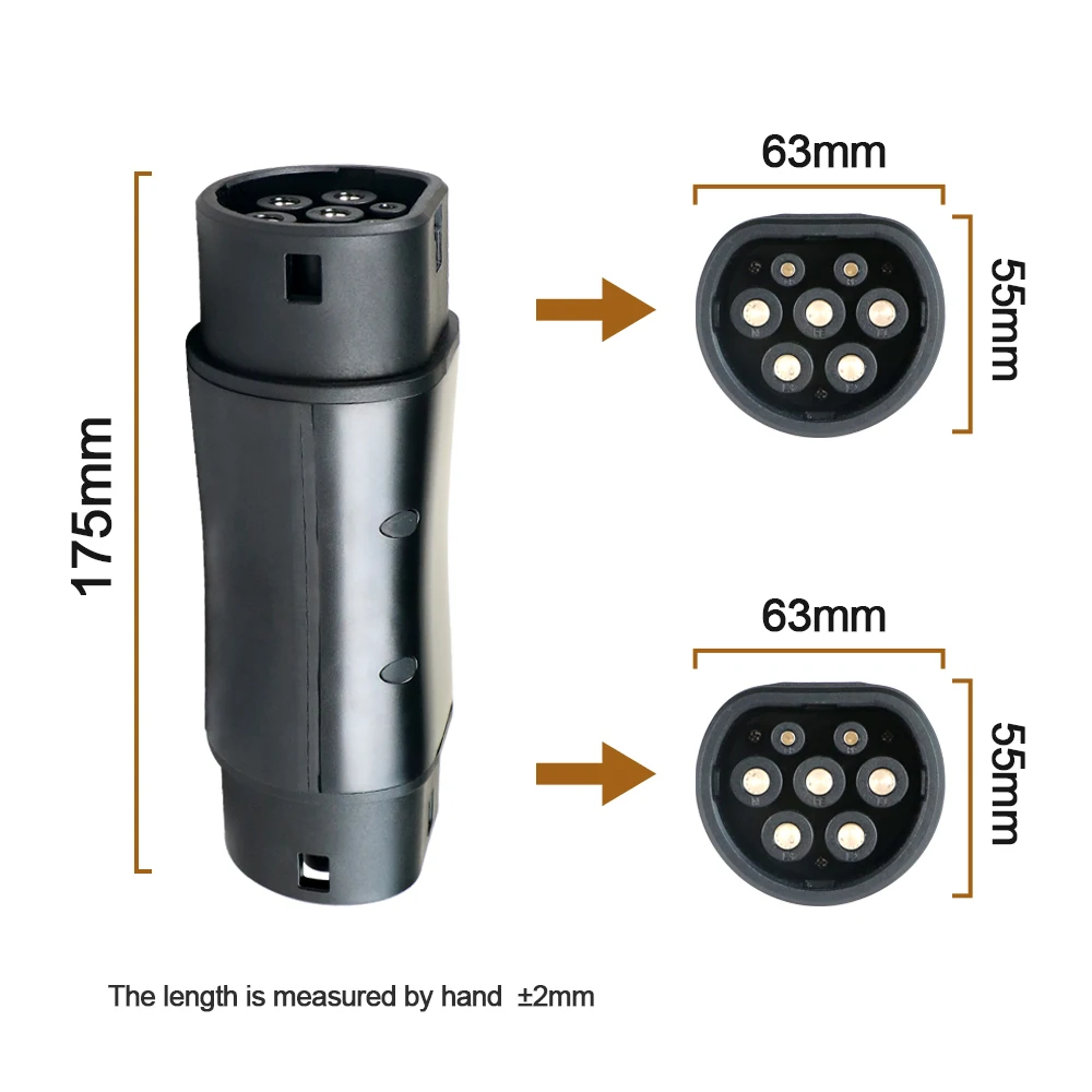 ERDAN 32A 22KW GBT To Type 2 EV Adapter 7KW Cable Plug GB/T To IEC 62196 Socket Electric Vehicle Charging Connector