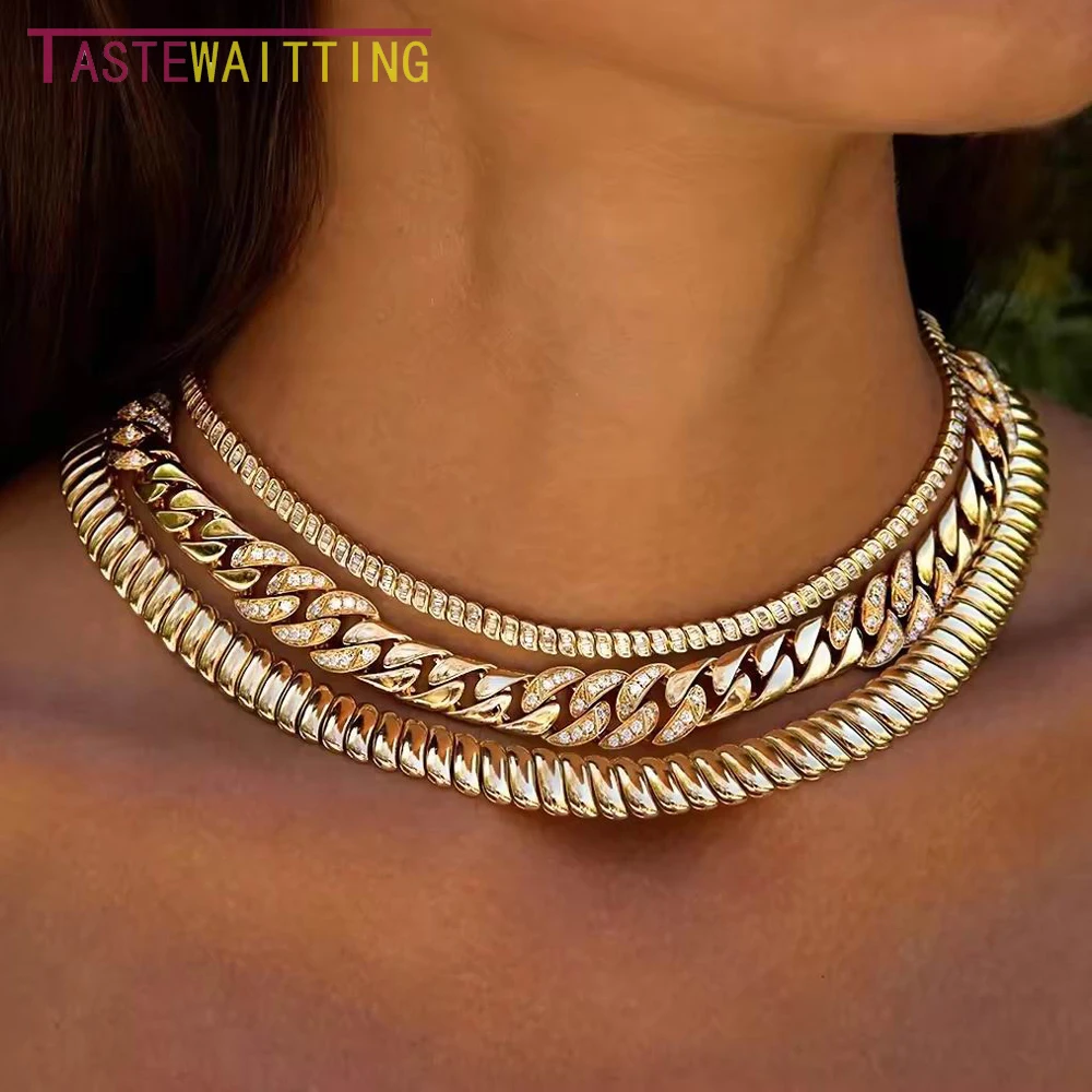 Miami Cuban Snake Leaf Shape Tennis Chain Necklace Bracelet Jewelry Sets Polished Heavy Mental Luxury Men Hip Hop Party Jewelry