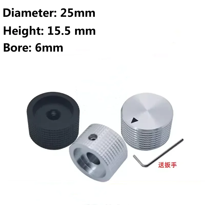 1pcs，Full Aluminum Knob Cap，25*15.5mm，Bore 6mm，Apply to shaft diameter 6mm potentiometer, encoder