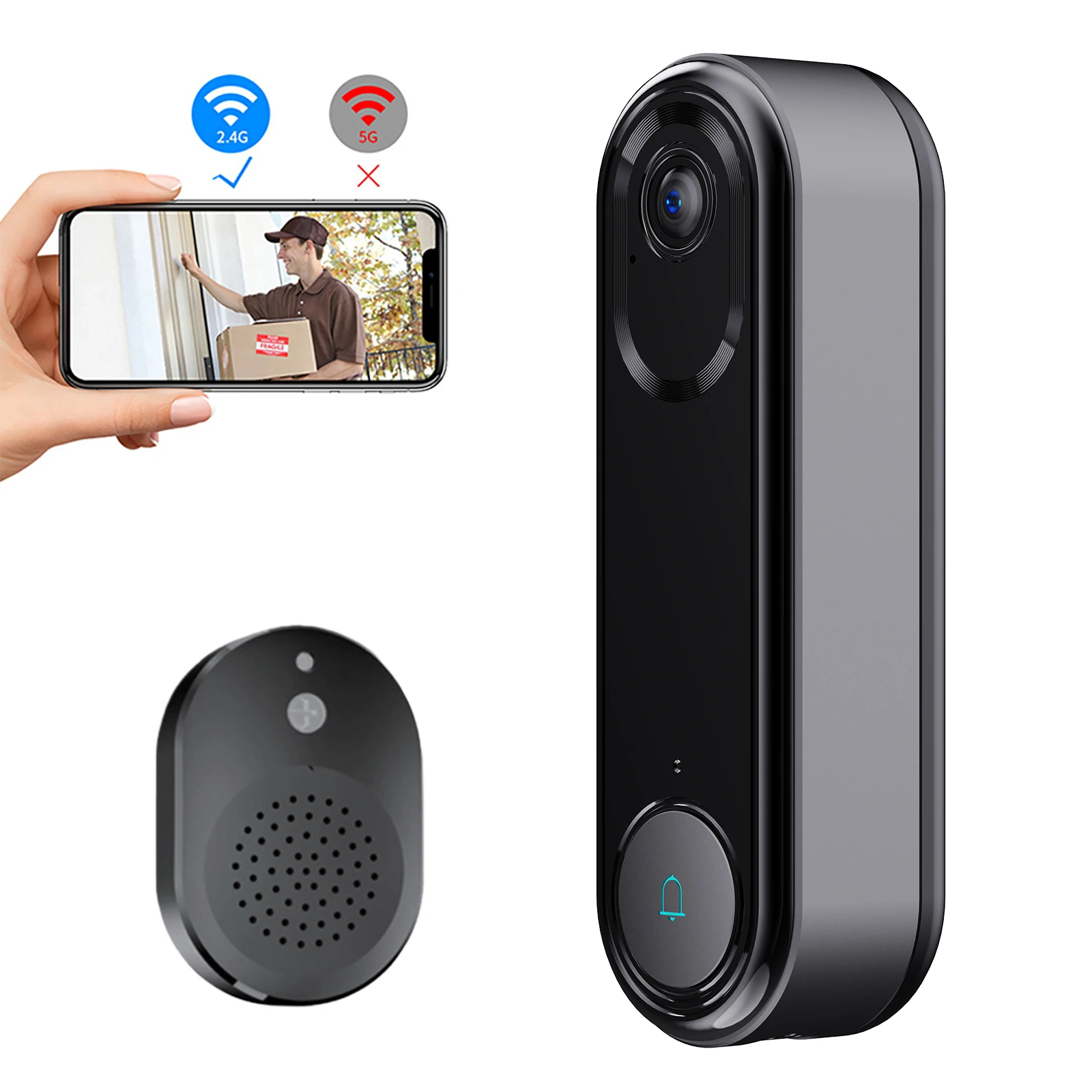 

Беспроводной WiFi-домофон с камерой, двусторонней аудиосвязью, обнаружением человека, ночным видением, облачным хранилищем и звонком для дома