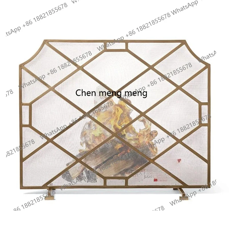 cc182Simple wrought iron floor living room fireplace screen partition hollow with net stove fence radiator fireproof