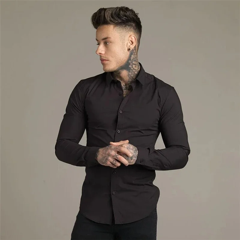 Men\'s Fashion Long Sleeve Plain Casual Shirt Super Slim Fit Male Social Business Dress Shirts Brand For Men Soft Comfortable