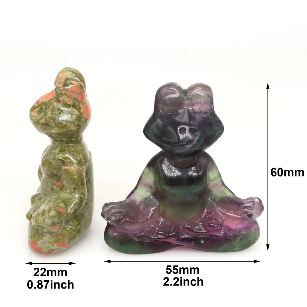 

2.3" Yoga Frog Natural Stone Statue Healing Crystal Gemstone Hand Carved Meditation Animal Figurine Home Decor Lucky Sculptures