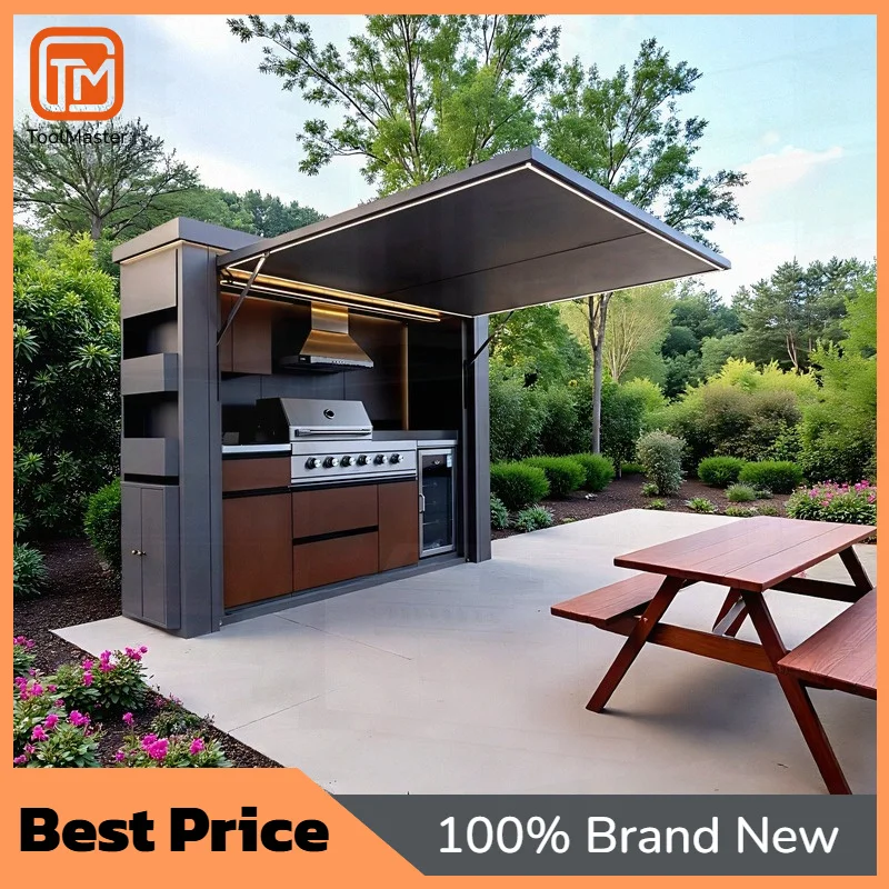 【Hot Sale】 Luxurious Modern Outdoor Pool House Stainless Steel Kitchen Cabinet Gas Bbq Grill Shed Electronic Ignition Outdoor Ki