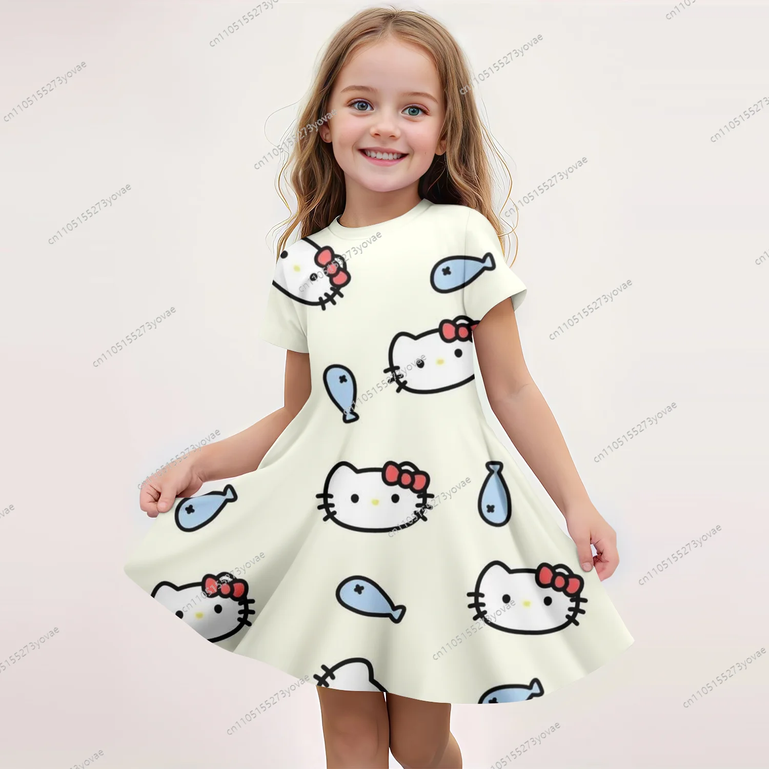 

3D "hello tity" print, children's short-sleeved dress, cute-style design that babies love very much