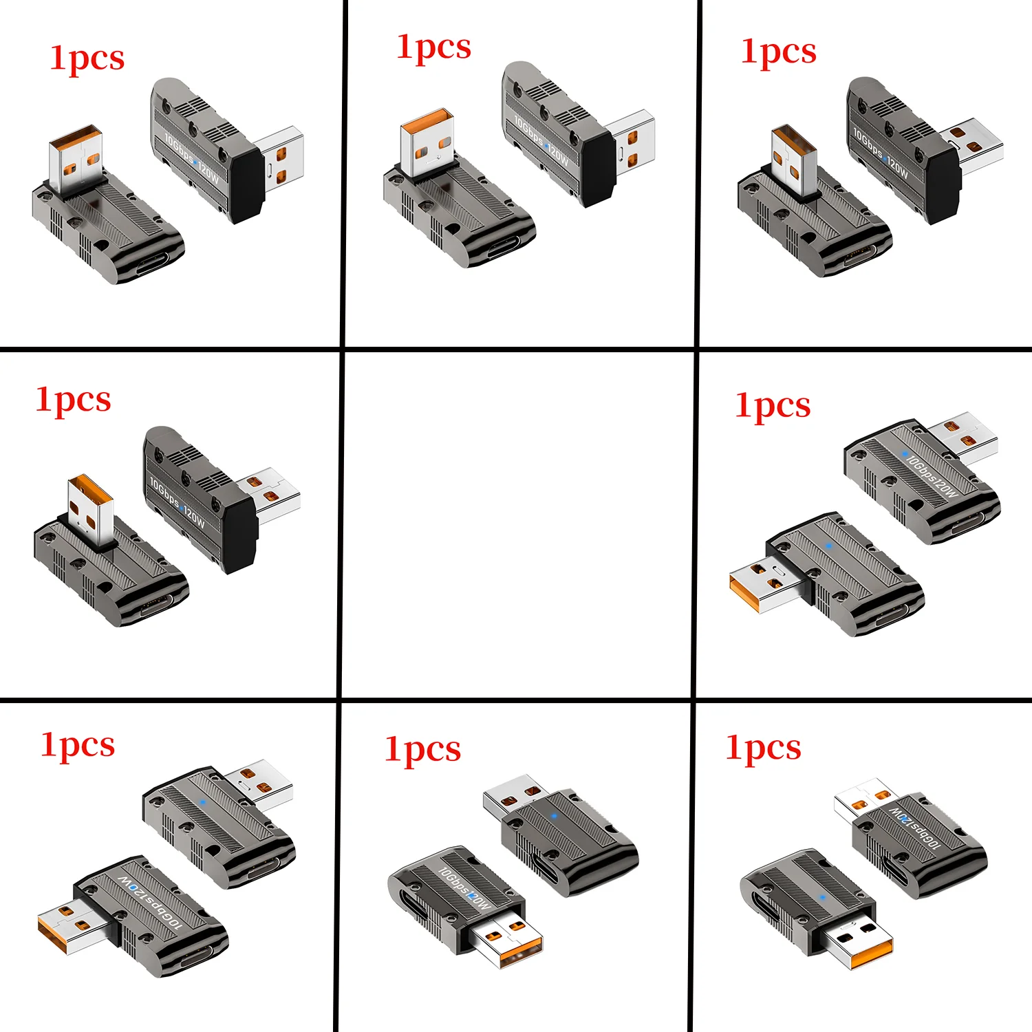 USB-A Male to Type-C Female Converter Data Sync and 120W QC PD Charger Adapter Connector USB3.1 Gen2 SuperSpeed USB 10Gbps