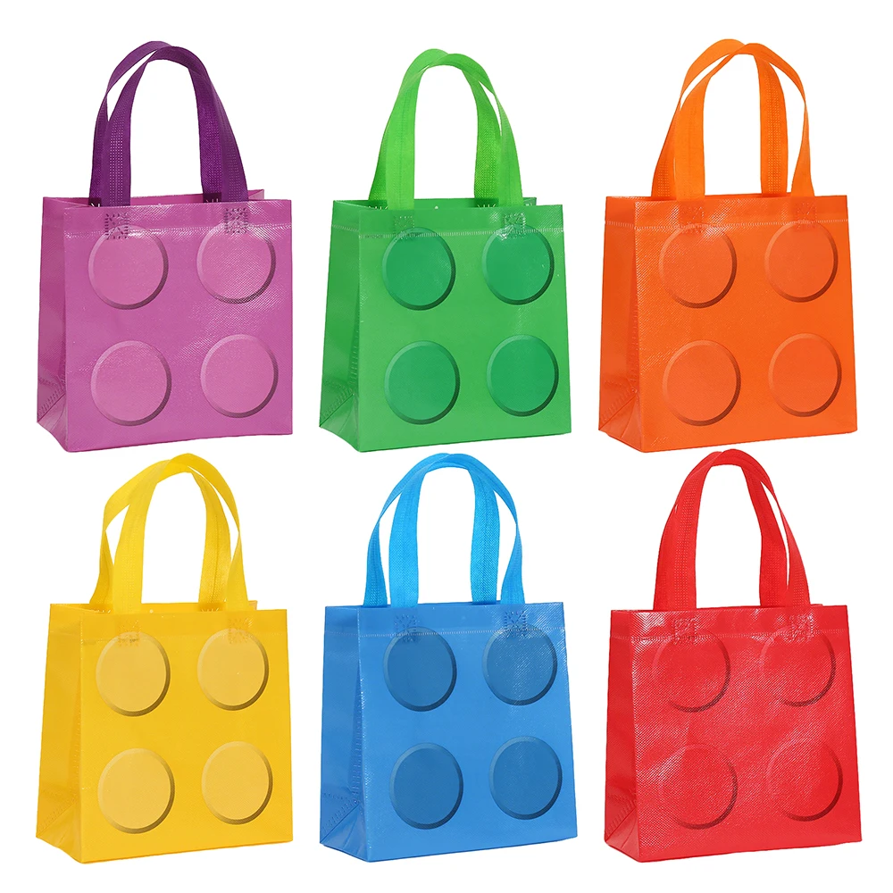 Bloques de construcción coloridos para niños, bolsas de embalaje de regalos no tejidas, bolsa de compras de dulces para decoración de fiesta de cumpleaños, Baby Shower, 6 uds.
