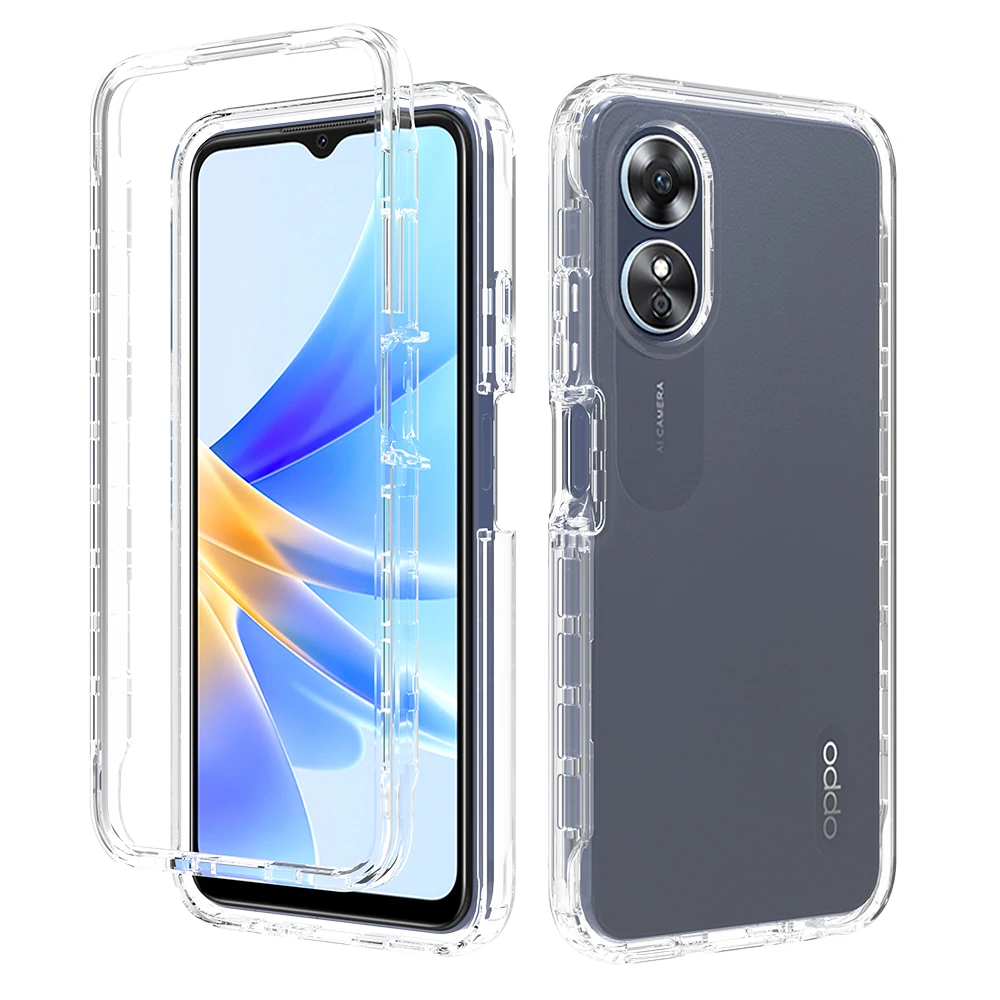 2 in 1 Hybrid Armor Shockproof Phone Case For OPPO A17 6.56 inches Hard Plastic Frame Transparent Soft TPU Back Cover Fundas